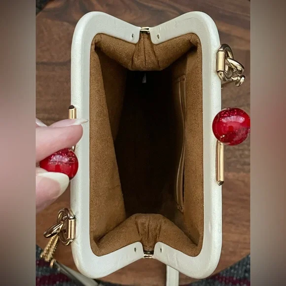 Coach Nora White Leather Cherry Kisslock Frame Crossbody - Picture 5 of 14